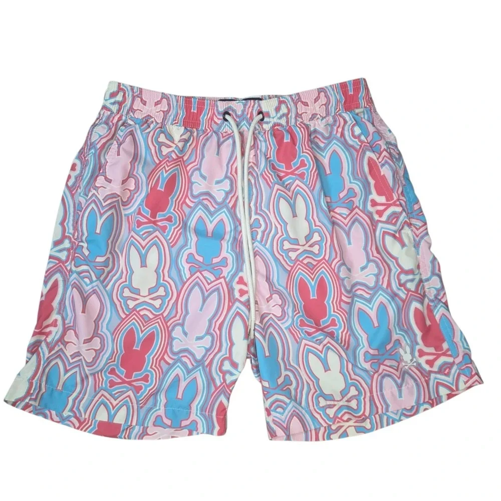 Psycho Bunny Mens XS Multicolor All Over Print Chuck Lightweight Swim Shorts